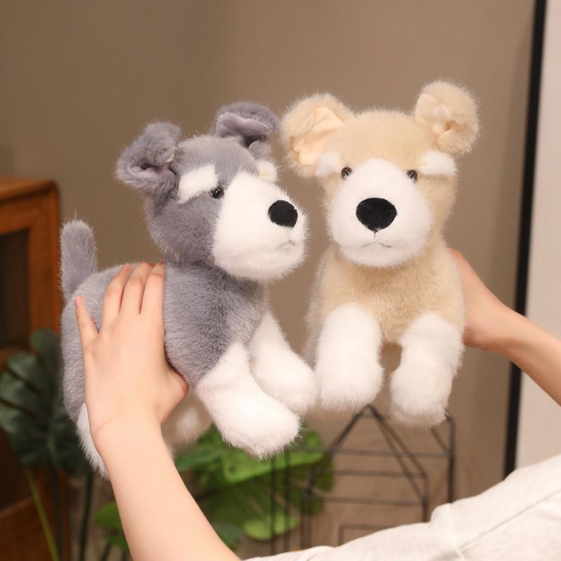 24Cm Cartoon Cute Schnauzer Plush Doll Brown White Grey Fold Dog Stuffed Animal Home Decoration Appease Gift For Children