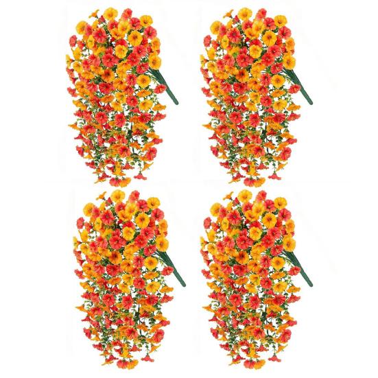 1/2/3/4Pcs Fall Hanging Artificial Morning Glory UV Resistant Realistic Fake Flower Wedding Party Indoor Outdoor Garden Wall Hanging Flower Decoration