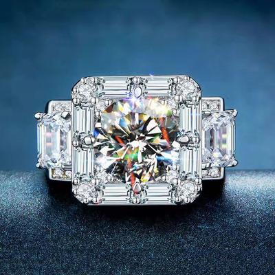 Moissanite Luxury T-square Ring Diamond Ring Full of Small Diamonds Large Carat Domineering Men's Ring