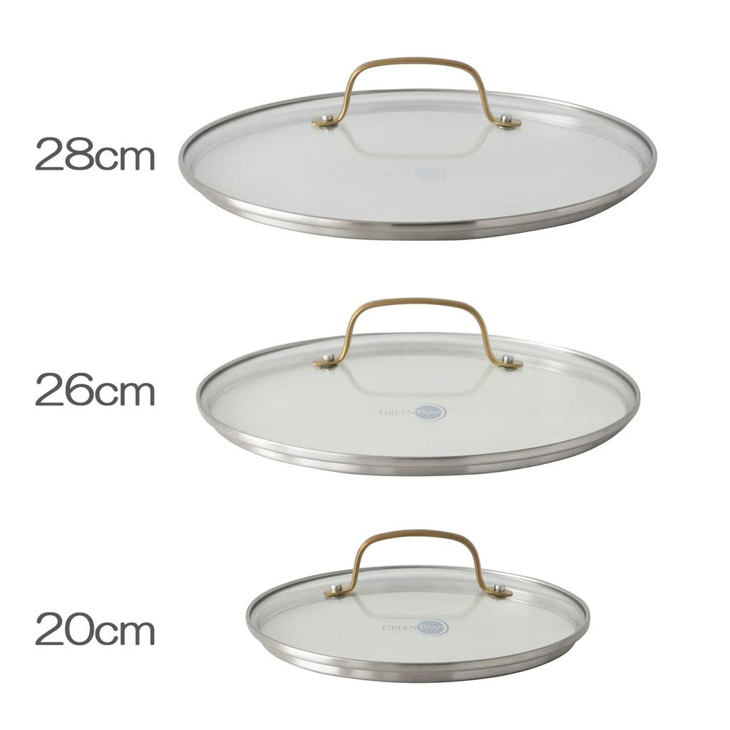 Скляна кришка Greenpan 26 см із нержавіючої сталі, золота ручка, повністю фізично посилена, можна мити в посудомийній машині
