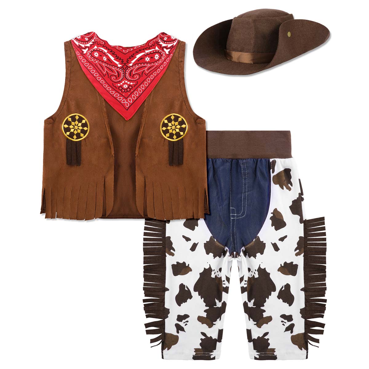 Kid Boys Cowboy Costume Children Western Cowboy Costumes Purim Cosplay Halloween Event Dress Up Party Stage Performance Outfits 12-18 Months&Cowboy