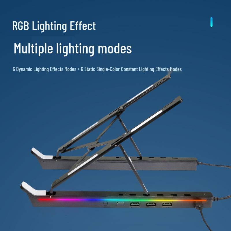 Portable Aluminum Laptop Stand with RGB Lighting and Cooling Support