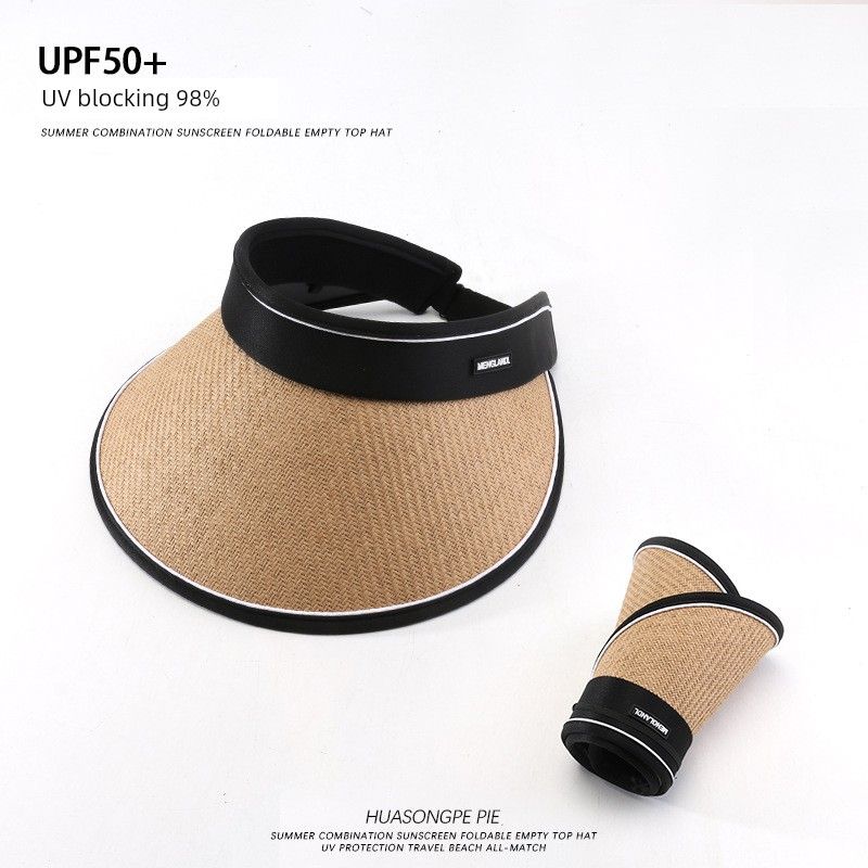 

Summer Sunshade Sun Protection Hat Vinyl UV Easiest for Match UV Proof Cap Outdoor Student Cycling Stylish Beach Topless Hat C2239 art straw Foldable cap khakis M(56-58cm)