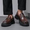 2025 new thick-soled heightening men's big-headed leather shoes patent leather glossy casual thick-heeled loafers hairstylist trendy shoes
