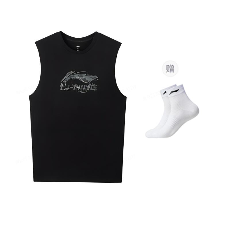 Li Ning Tank Tops Men s Black Crew Neck Thin Straight Fit YVSV029-2 M