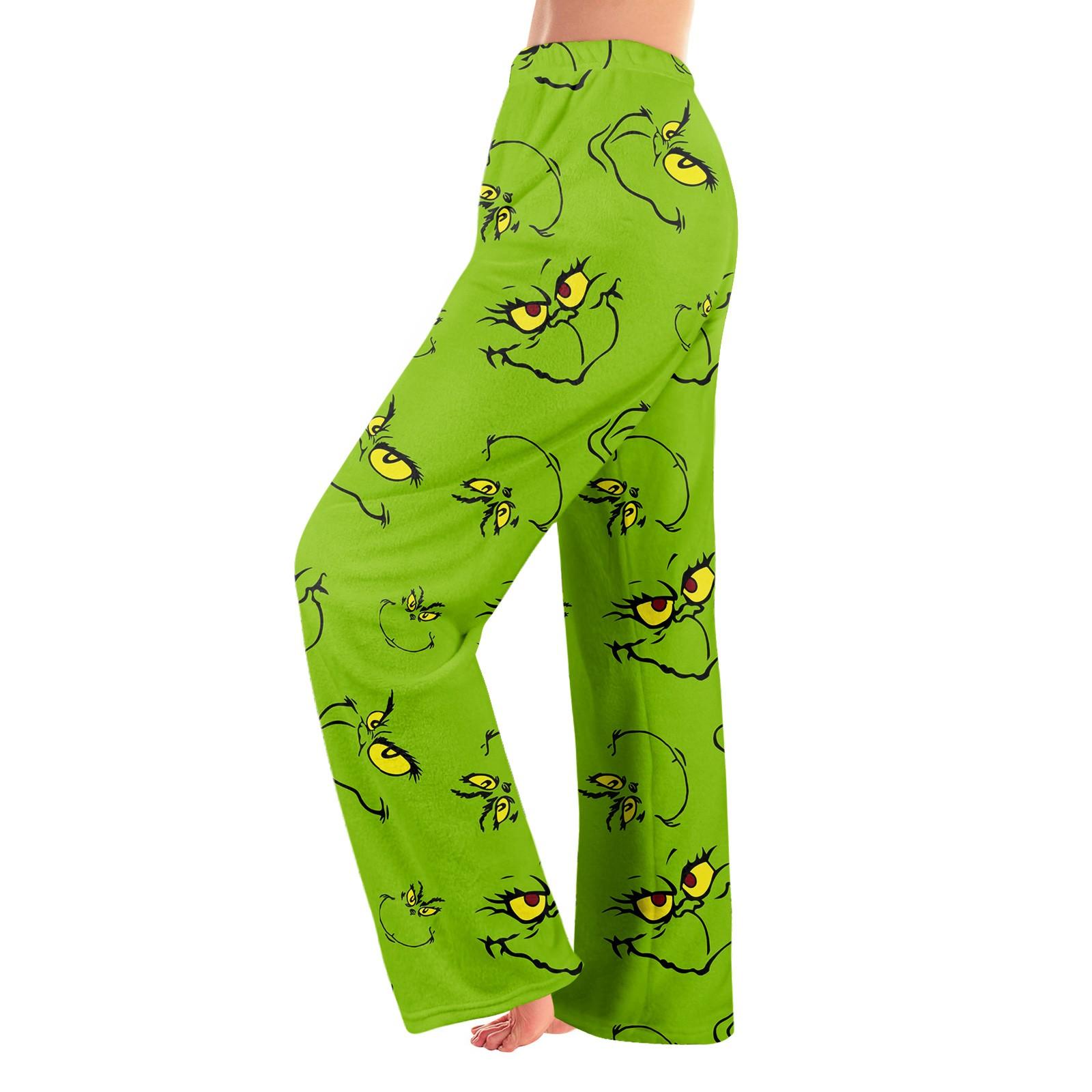 

Женские зимние брюки, длинные брюки, рождественские принтованные брюки XL зелёный