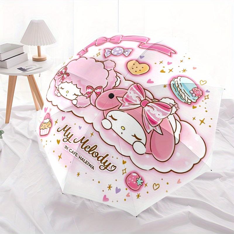 My Melody,Cafe Haleiwa Automatic Folding Umbrella Simple 8 Rib Design, Bright Cartoon Pattern, Durable Iron Frame, Suitable For Travel, Outd