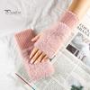 1 Pair Winter Ladies Gloves Half-finger Thick Plush Knitted Stretchy Touchscreen Wrist Protection Keep Warm Office Typing Student Writing Gloves