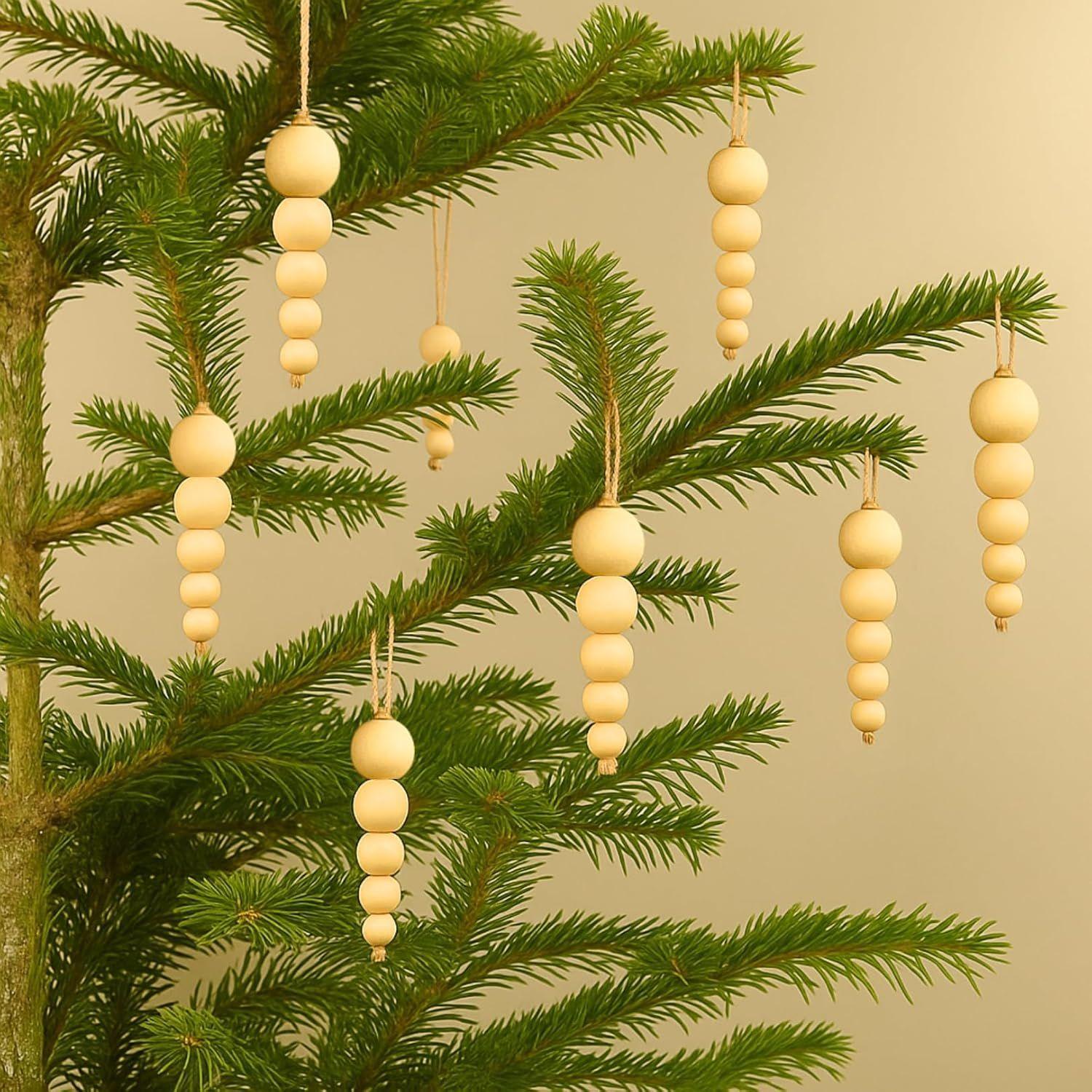 

Pack of 10 Wood Bead Christmas Ornament for Decoration Natural Modern Minimalist Xmas Hanging Home Decor Bohemian Holiday Decorations