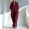 Yousheng Summer V Neck Dress for Women Stand Collar Flowy Long Dress Casual 3/4 Sleeve Travel Vacation Outfits with Pockets