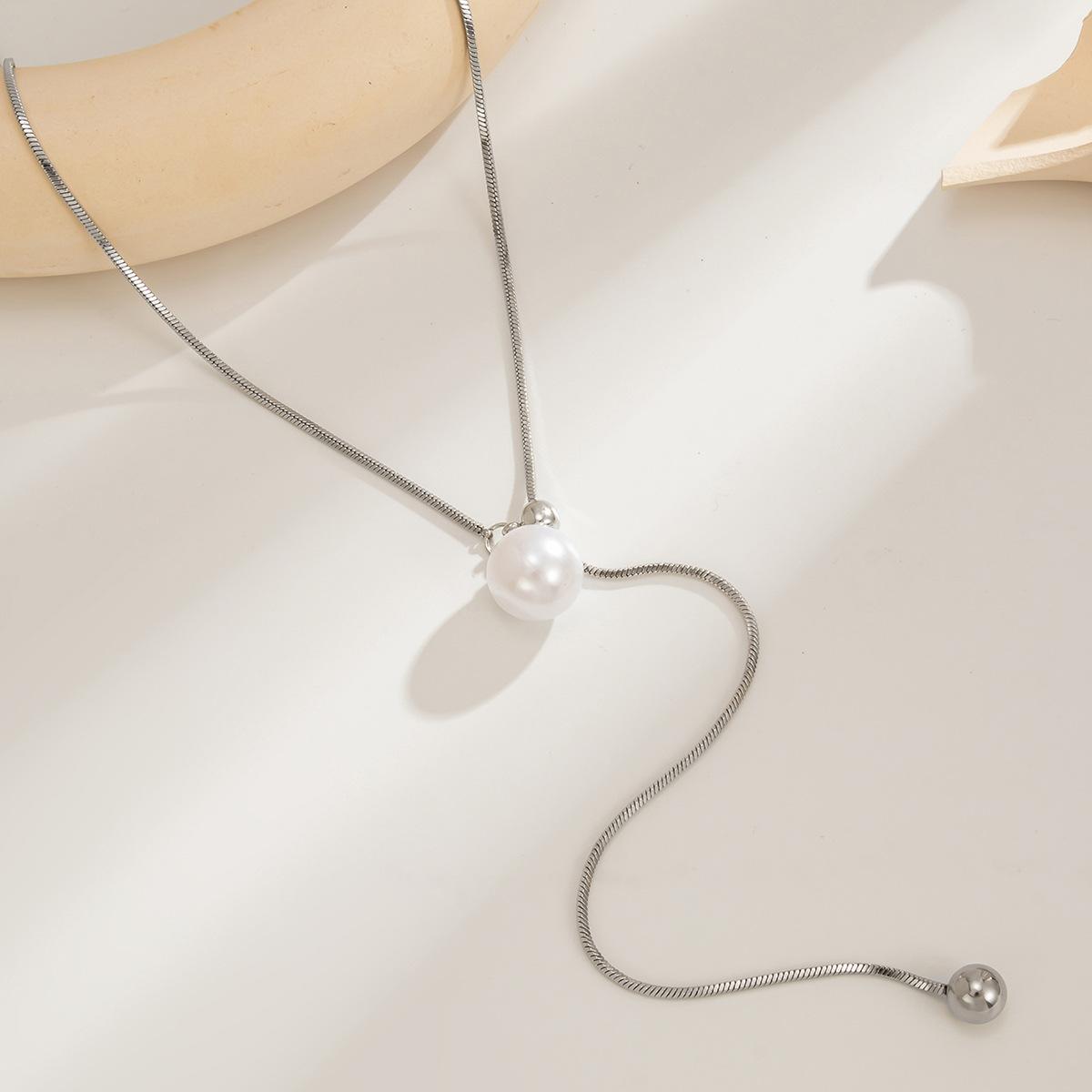 

Stainless Steel Geometric Plain Chain Heart Pendant Necklace, Korean Style Adjustable Long Sweater Chain For Women 1