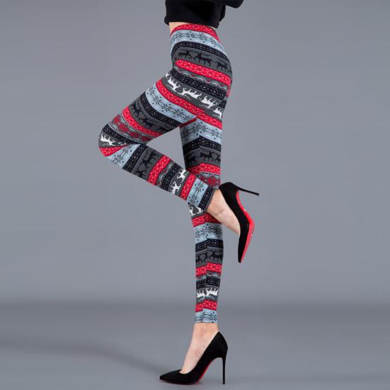 Høst Vinter Damebukser Snowflake Elgtrykk Høy midje Magekontroll Myk Elastisk Termisk Skinny Butt-løftet Yogabukse Lady Leggings