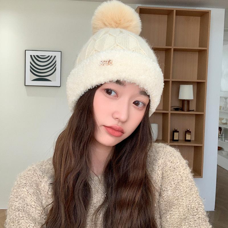New Autumn and Winter Hat for Women In Winter Rabbit Wool Knitted Hat Outdoor Cold-proof Wool Hat Plus Velvet Windproof and Warm Pull Out Hat