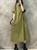 Lapel Short-sleeved Casual Dress Women's 2025 New Summer Large Size Loose Temperament Fashion Solid Color Medium and Long Dress