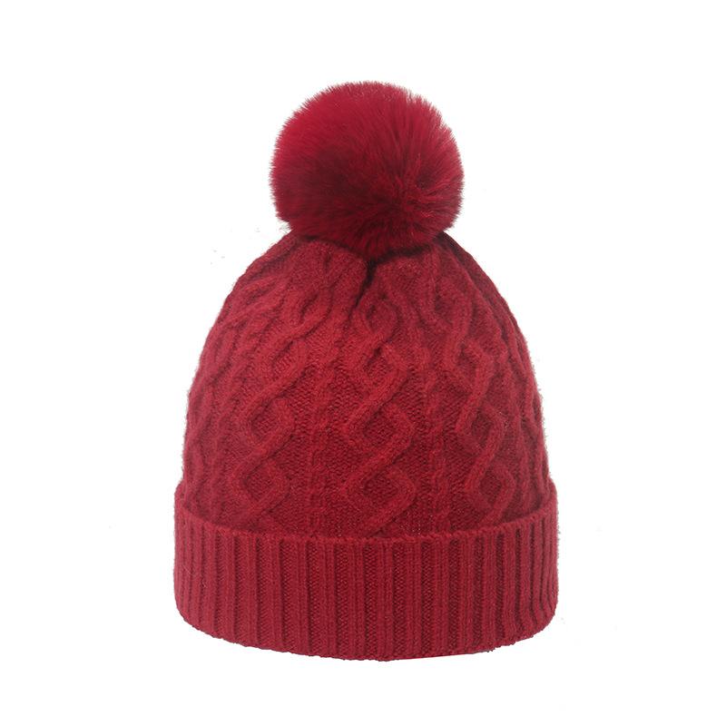 Winter hat children Japanese Korean version trendy versatile cold hat 8-character plaid knitted hat warm hairball wool hat women