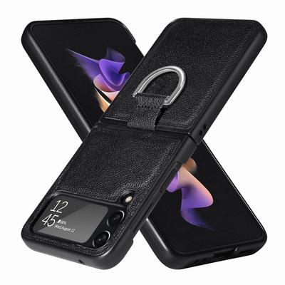 Mit Ringhalter Leder Fashion Case für Samsung Galaxy Z Flip4 5g Flip 4 Flip3 Flip 3 Zflip4 Anti-Drop Handy-Abdeckung