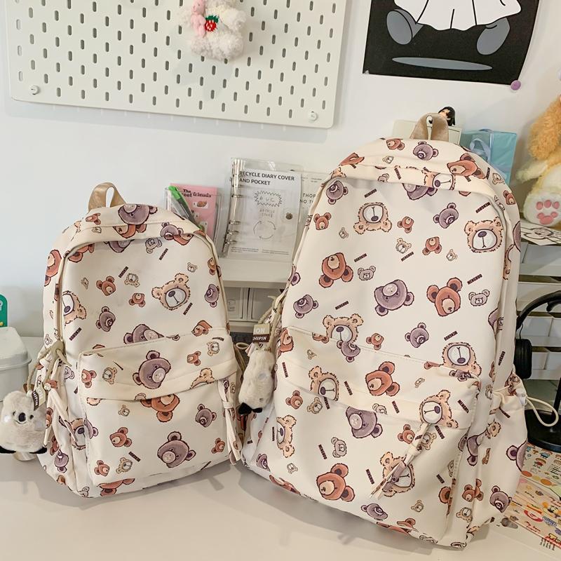 Bear Print Large Capacity Backpack Children Book Bag Cute Student Schoolbag