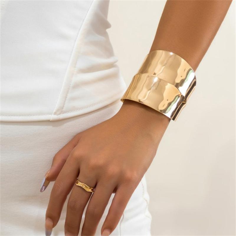 Punk Smooth Metal Wide Open Cuff Bracelets & Bangles For Women Vintage Gold Color Long Hand Bracelet Jewelry Gift