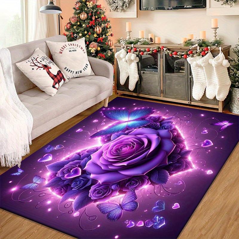 Fialová Růžová Motýlí Koberec Okouzlující Květinová Fantazie pro Romantické Místnosti Snové Kusové Koberce Protiskluzový koberec lze prát v pračce