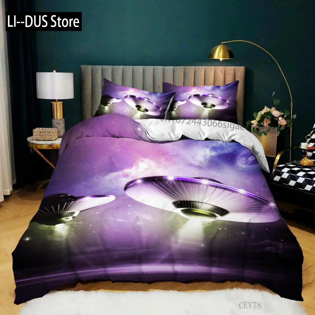 Sada povlaku na přikrývku na postel King z mikrovlákna s motivem vesmírné lodi a sci-fi, ložní souprava s astronautem a vesmírnou lodí na sněhové hoře, povlak na přikrývku