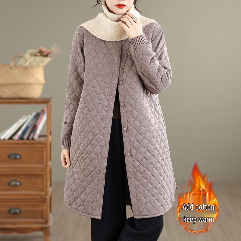 Women s Retro Quilted Cotton Jacket, Mid-Length, Simple & Versatile Style, Warm Chinese-Inspired Design 2XL