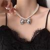 Tooxika French Retro Romantic Light Luxury Double Pearl Bow Necklace Niche Choker Collarbone Chain