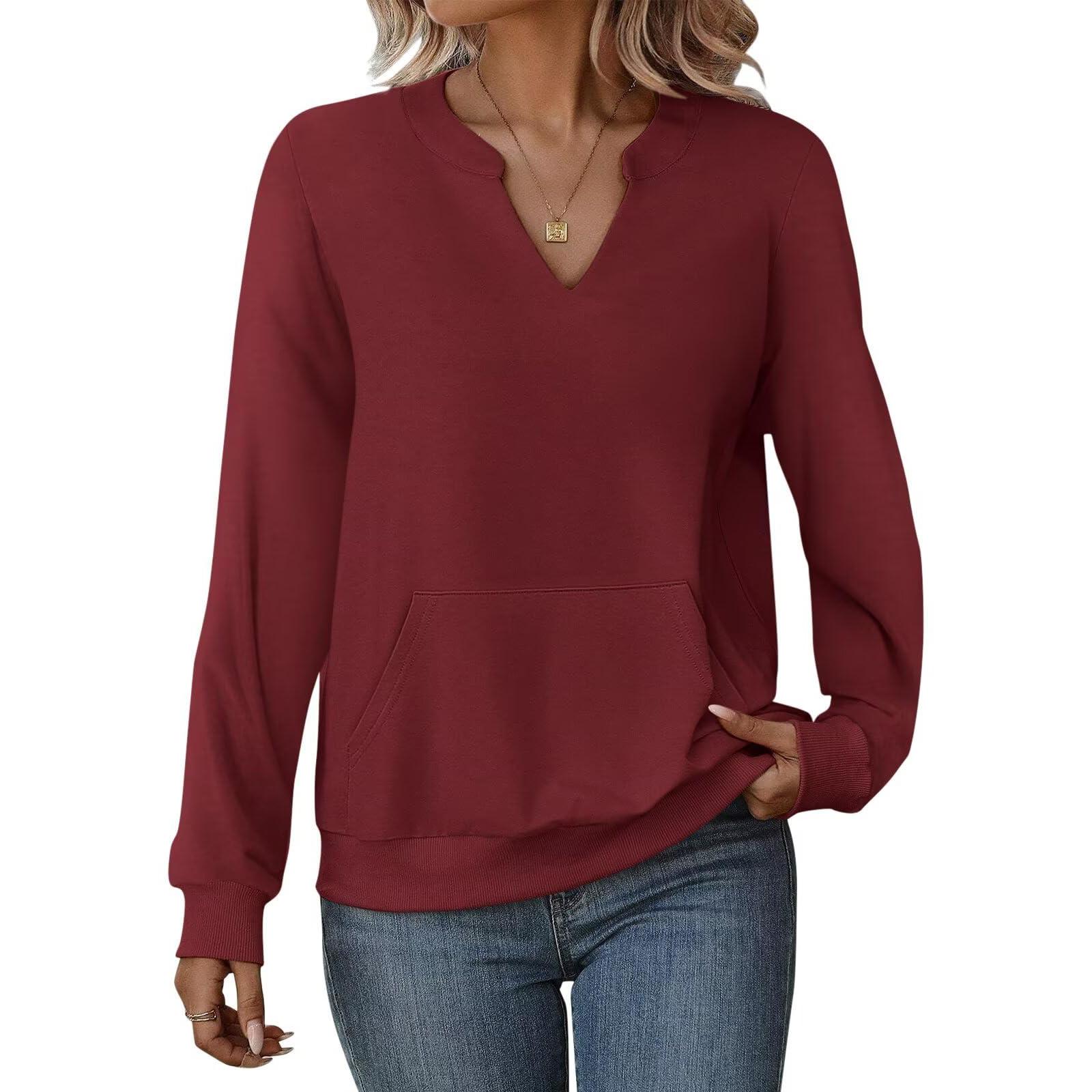 

Women s Casual Pocket Sweatshirt, Long-sleeved, V-neck, Lightweight Pullover, Casual And Loose Top L