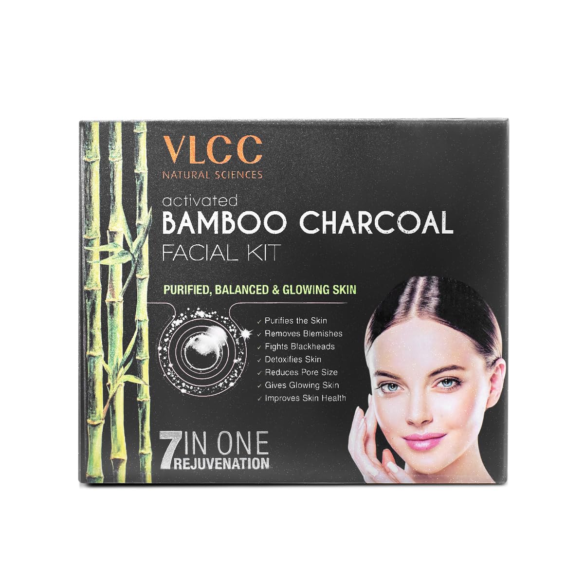 

VLCC Activated Bamboo Charcoal Facial Kit 60g Pack of 1 for Purified Balanced Glowing Skin Care