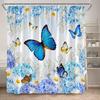 Floral Blue Butterfly Shower Curtain Purple Flowers Butterflies Plant Polyester Fabric Bathroom Decor Bath Curtains with Hooks