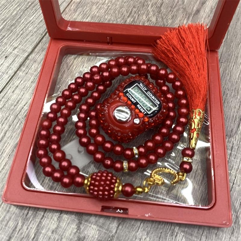 Tasbih Prayer Beads Wrap Bracelets with Counter Tasbih Prayer 99 Worry Beads Misbaha Islamic Allah & Mohammed Rosar