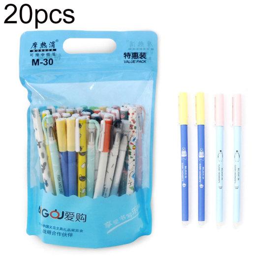 Lot de 10/20 stylos gel effaçables à encre noire et bleue, 0,35 mm, motif animal, papeterie scolaire
