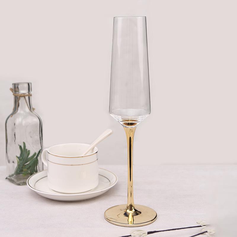 Creative Electroplated Gold Rod Crystal Red Wine Glass Champagne Whiskey Water Glasses Bright Gold Bottom Goblet Barware
