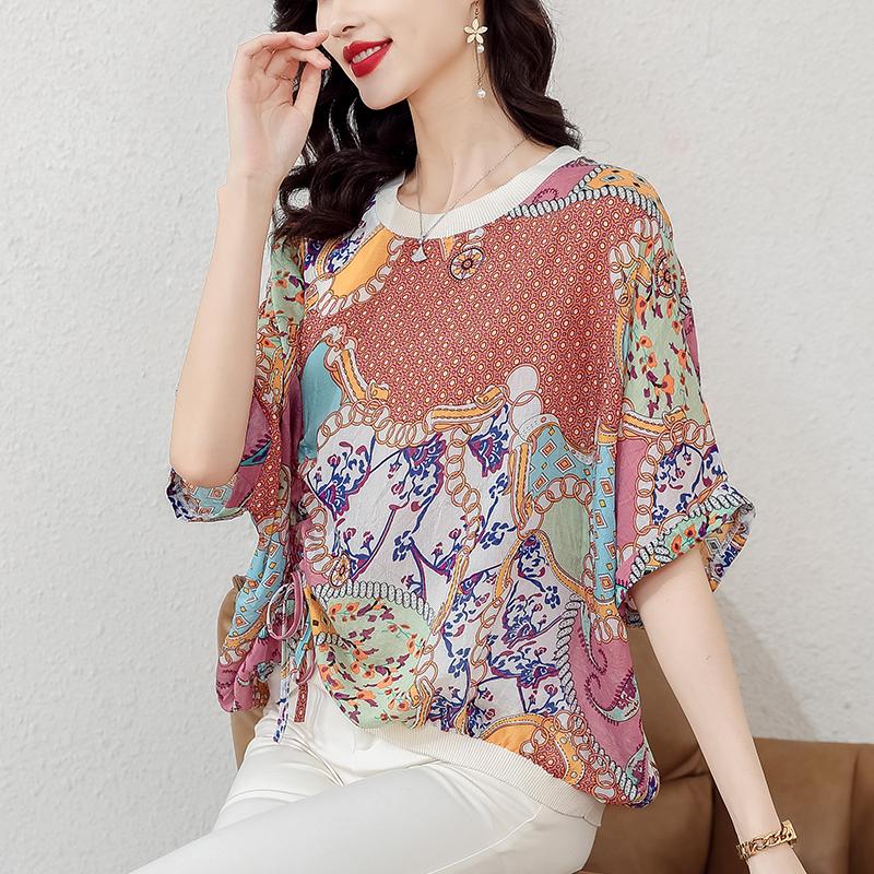 

DIMANAF 2023 Женщины больших размеров Летний дизайн Рубашка с рукавом крыла летучей мыши Свободный принт с длинными рукавами Твердый хлопок Fashoin Design Тонкое шоу Солнцезащитная одежда