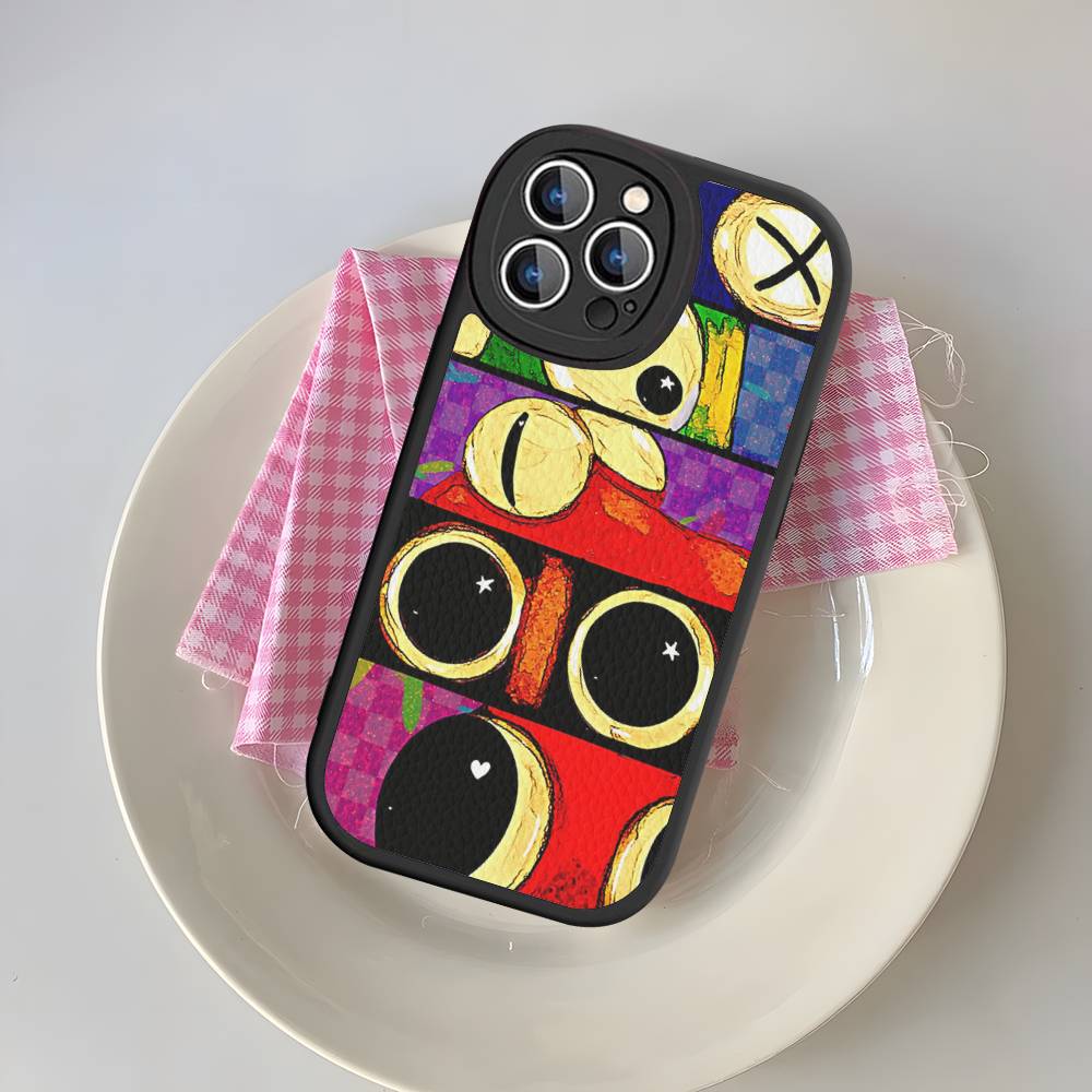 Cartoon R-Rainbow Friends For IPhone 16 15 14 13 12 11 Pro Max Plus Leather Phone Case