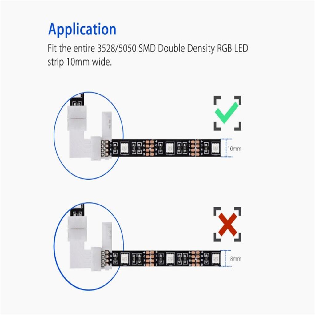 10x 10mm 4 Pin 5050/3528 Rgb Led Strip Light Corner Connector L-shaped Design Pbt Fireproof Material Pcb Adapter