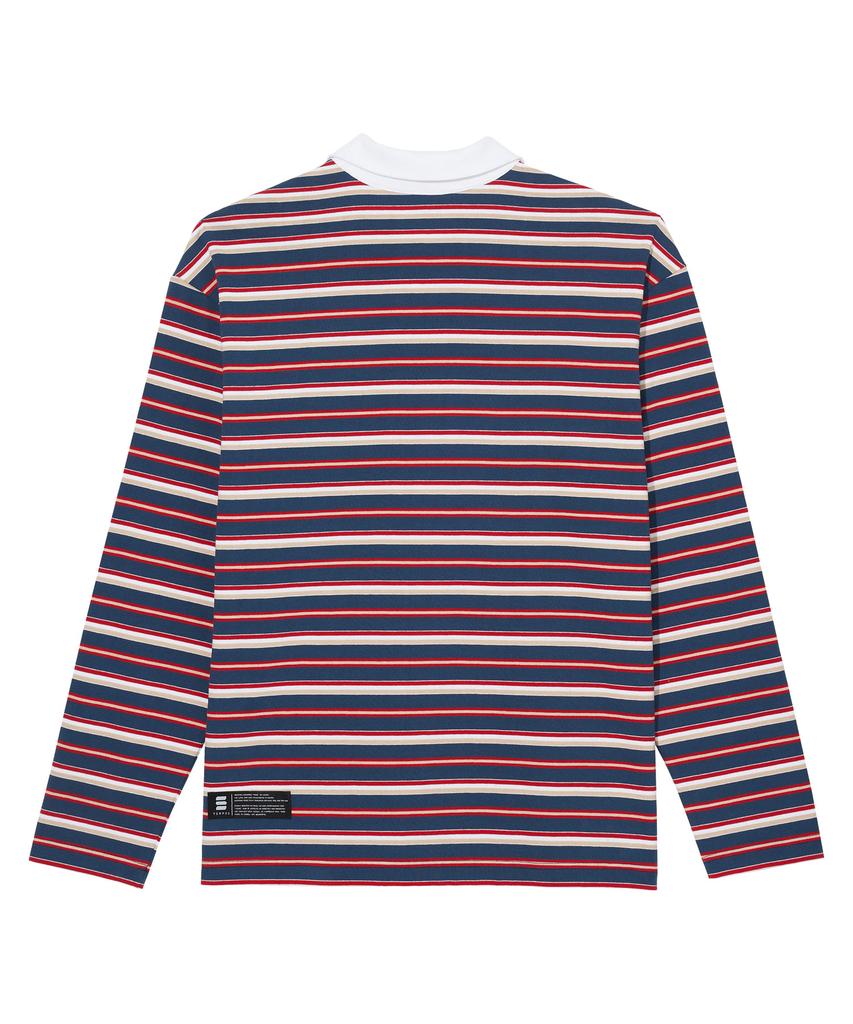 TEMPUS STUDIO Striped Polo Long Sleeve [Navy]