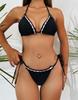 Kadın Mayo Düz Renk Halter Yaka Üçgen Çanta Dantel Bağcıklı Yan Bağcıklı Bikini Takımı Plaj Giyim Mayo