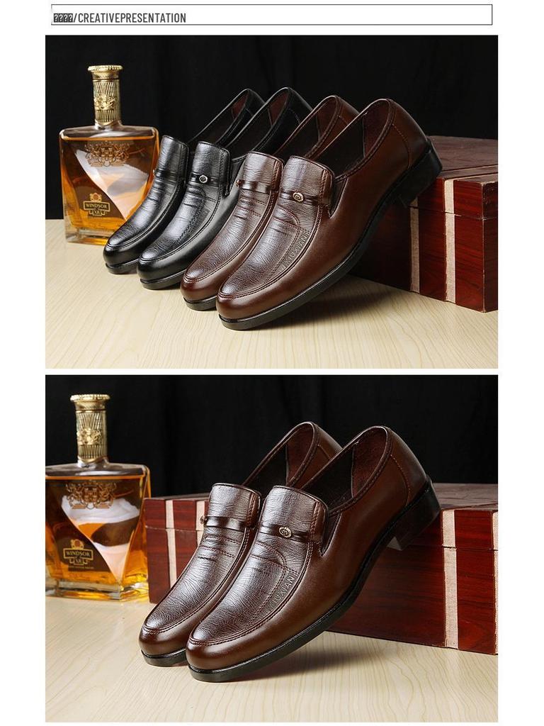 2025 Men's Casual British Leather Slip-On Round Toe Shoes - Korean Style for Spring/Autumn