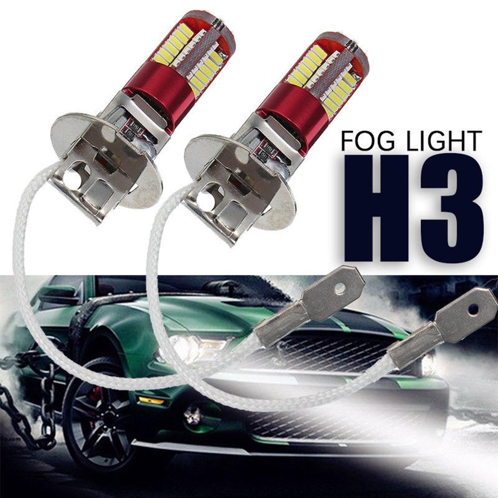2x H3 4014 57-SMD 4014 LED Car Fog Light Lamp Bulb 6000K Bright White DC 12V
