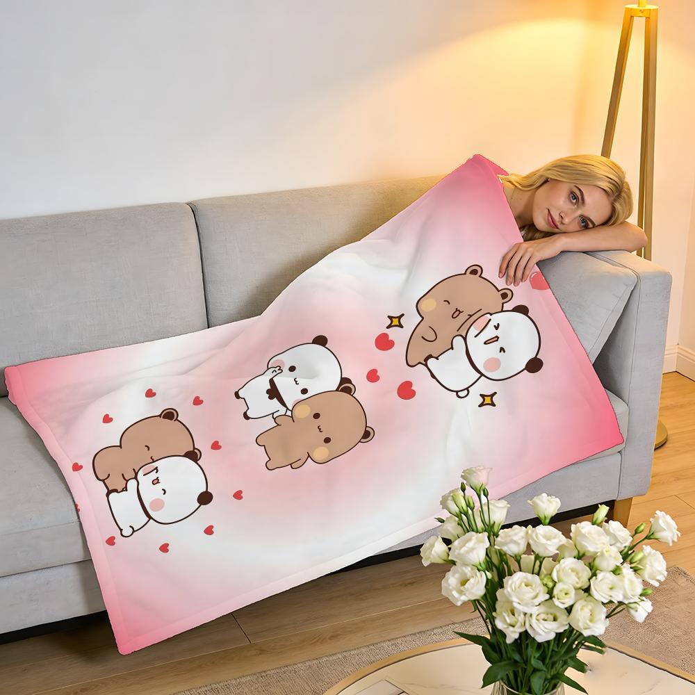 Throw High-Density Short Plush Blanket For Sofa Nap Air-Conditioned Room Soft Skin-Friendly Panda Bubu And Dudu