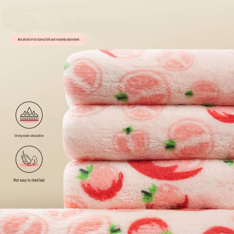 Coral Fleece Absorbent Dishcloth - Thick, Non-stick, Oil-Free Kitchen Cleaning Pad.