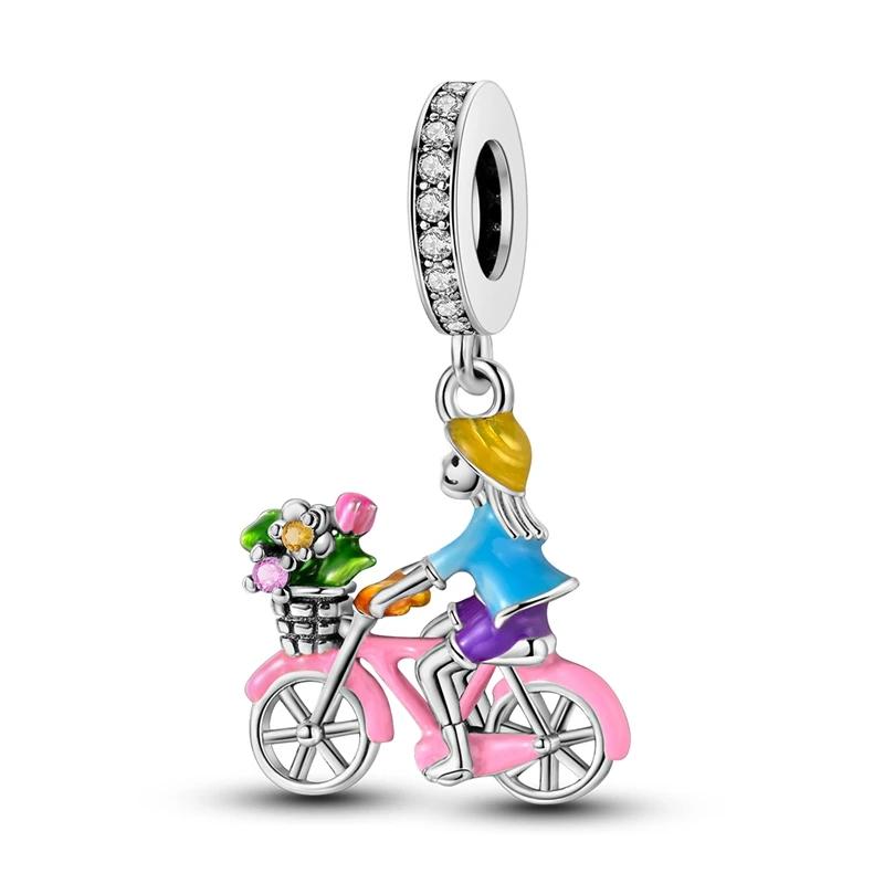 925 Sterling Silver Bicycle Tourist Car Jeep Electric Car Helmet Beads Pendant Charms Fit Bracelet DIY Birthday Jewelry Gift
