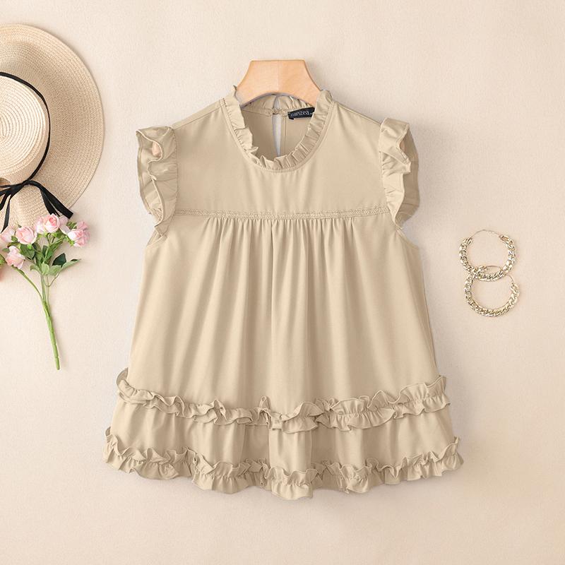 ZANZEA Canottiere Casual da Donna Girocollo Monocolore Ampi Senza Maniche
