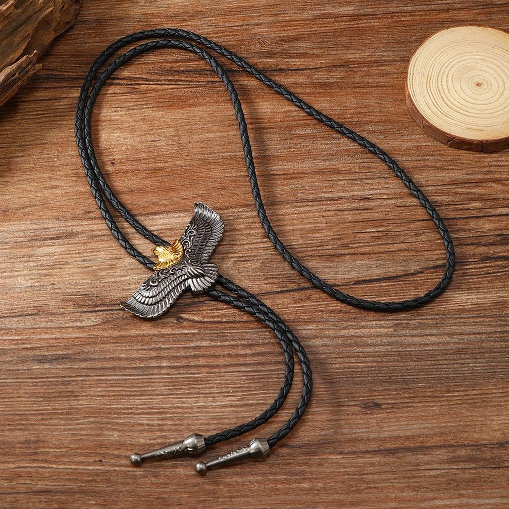 1pc/1pair Bolo Tie for Men Western Masquerade Necktie with Alloy Eagles Buckle Decors Masquerade Costume Accessories