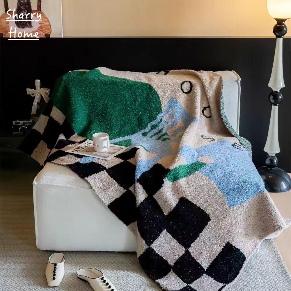 Half Fleece Abstract Art Sofa Shawl Blanket Nordic Summer Air Conditioning Blanket Office Nap Blanket
