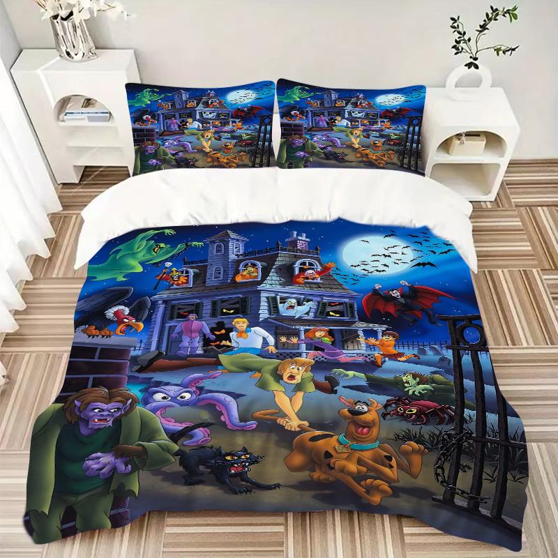 3pcs Cartoon Scooby Doo Design Bedding Set, Including 1 Quilt Cover and 2 Pillow Shams, Without Filling, Soft and Comfortable Home Bedroom F