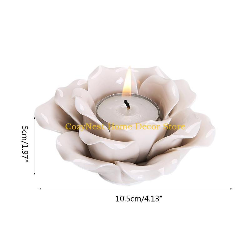92MF Flower Candle Holder Ceramic Tea Light Holders Candlestick Stand Table Decor