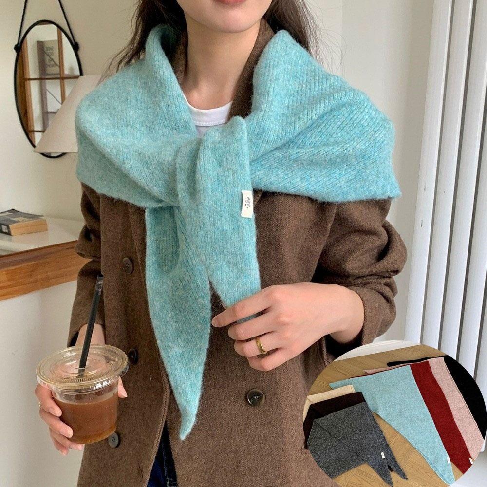 Bright Design Knitted Scarf Solid Color Triangle Scarf Baotou Style Winter Scarf  Casual Wear