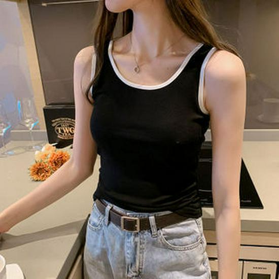 

Корейский стиль женский тонкий черный и белый топ-майка без рукавов внутренний топ 2XL