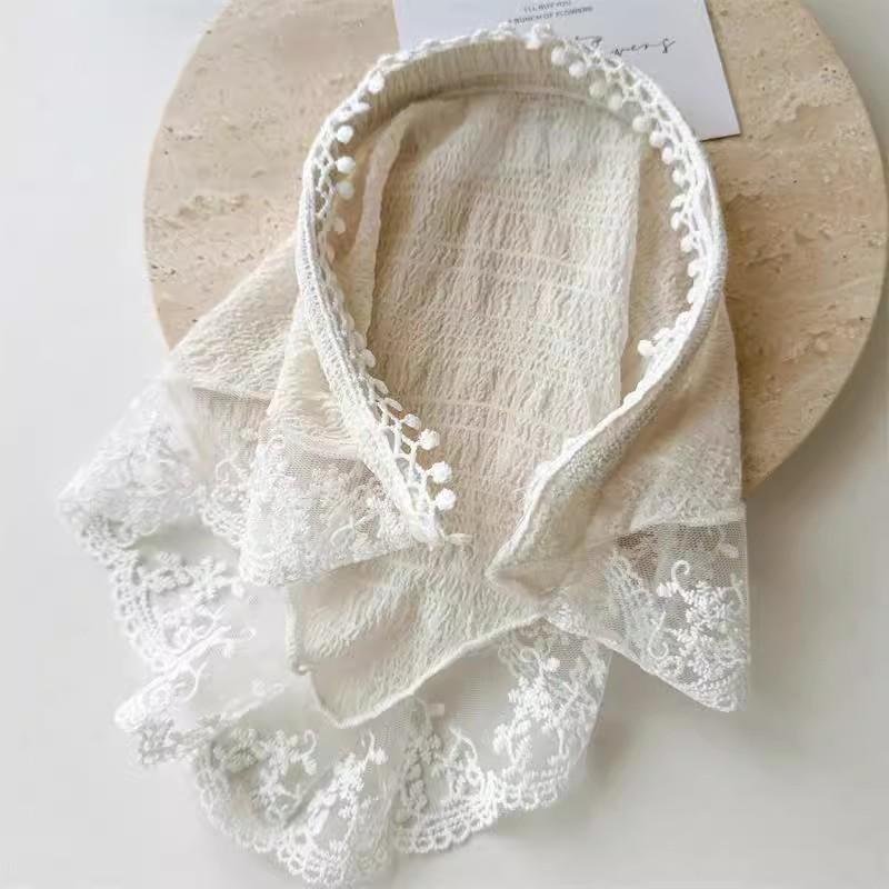 French Lace Triangle Hair Scarf Women Girls Spring Summer Korean Hair Band Sweet Scarf Headband Women Girl Headscarf Headdress